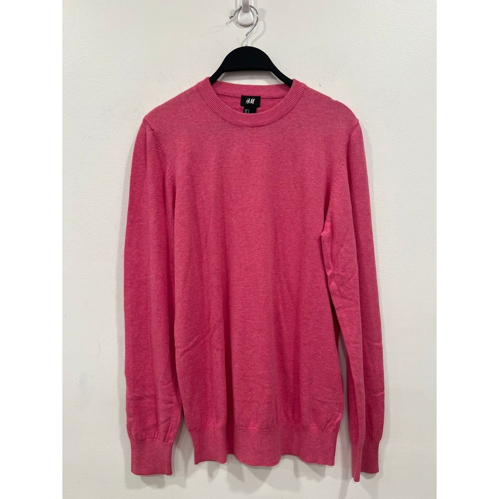 HM Mens Sweater Small Pink Crewneck Cotton Sweater Long Sleeve Office Staple